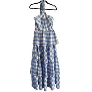 Dance & Marvel Blue and White Checkered Maxi Dress